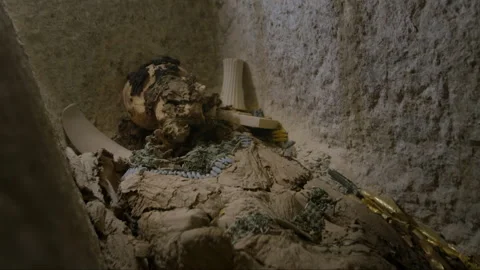 Ancient egyptian mummy remains inside a sarcophagus Stock-Footage 336752069