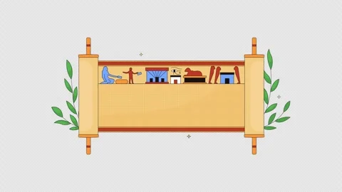 Ancient Egyptian papyrus scroll with hieroglyphic symbols cartoon animation Stock Footage 341396888