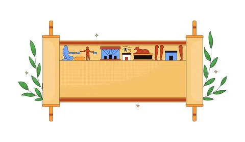 Ancient Egyptian papyrus scroll with hieroglyphic symbols 2D vector illustr.. Stock Illustration