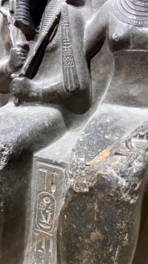 Ancient egyptian pharaoh statue with queen in museum on April 14, 2026 in Stock Footage 332820080