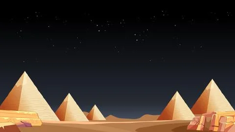 Ancient Egyptian Pyramids Under a Starry Night Sky Vector Illustration Illustrazione stock