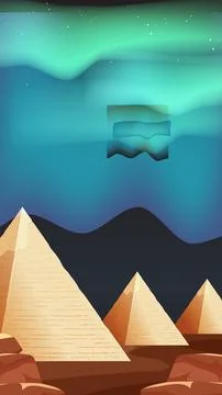 Ancient Egyptian Pyramids Under Vibrant Green Aurora Borealis Night Sky Stock Illustration