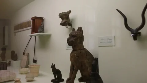 Ancient Egyptian ritual objects from pharaohs graves in Istanbul Museum Video stock 74001902