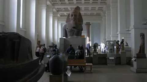 Ancient Egyptian Sculptures Inside The British Museum In London Stock Footage 154155872