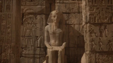 Ancient Egyptian statues, decorations and inscriptions on the walls Stock Footage 290781434