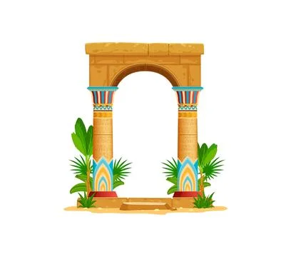 Ancient Egyptian stone archway with columns Stock Illustration