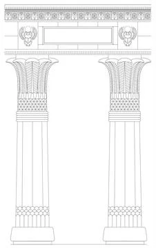 Ancient Egyptian Temple Columns with Hieroglyphic Ornament Vector Stock Illustration
