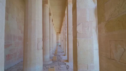 Ancient Egyptian Temple Interior Columns at Deir el Bahari, Luxor Stock Footage 315800698