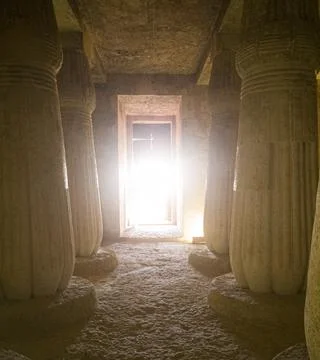 Ancient Egyptian Tomb columns sequence Stock Photos