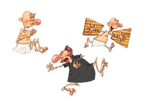 Ancient Egyptian workers in different situations. Caricature illustration on  Stock Illustration