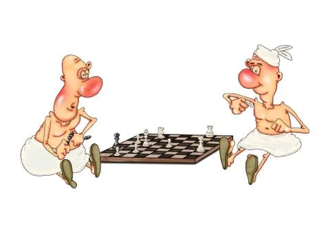 Ancient Egyptian workers play chess. Caricature illustration on the theme of  Stock Illustration