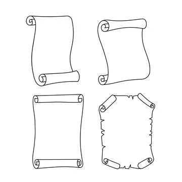 Ancient empty scroll icon. A set of outline vector paper scrolls or papyrus Stock Illustration