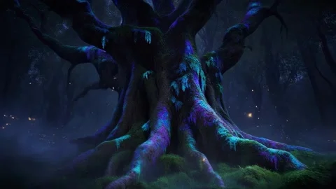 Ancient Enchanted Tree With Magical Sparks Stock Footage 322912111