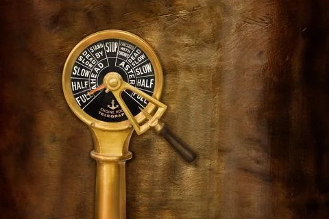 Ancient Engine Room Bridge Telegraph in front of a copper background with c.. Stock Illustration