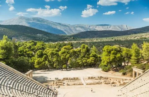 Ancient Epidaurus, Greece - SEPTEMBER 2016: Tourists in the Theater Stock Photos