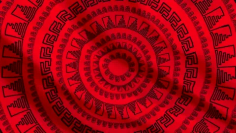 Ancient Ethnic Ornament Pattern Waving on Red Fabric Loop Stock Footage 336847999