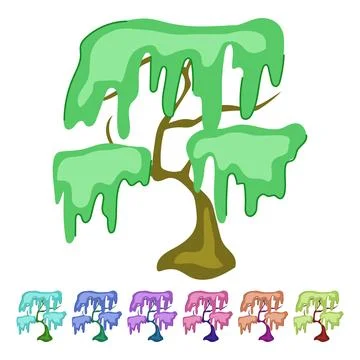 Ancient fantasy magic tree vector cartoon graphic Stock Illustration