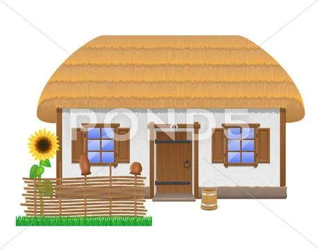 Ancient farmhouse with a thatched roof illustration Stock Illustration