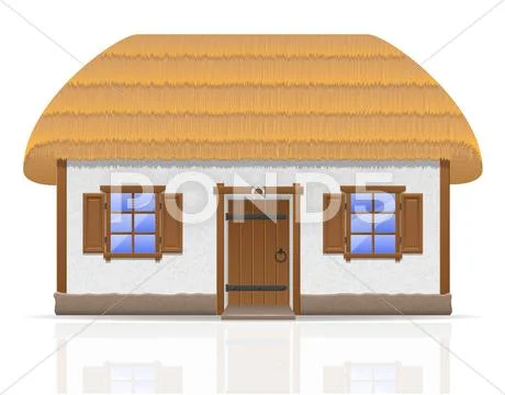 Ancient farmhouse with a thatched roof vector illustration Stock Illustration