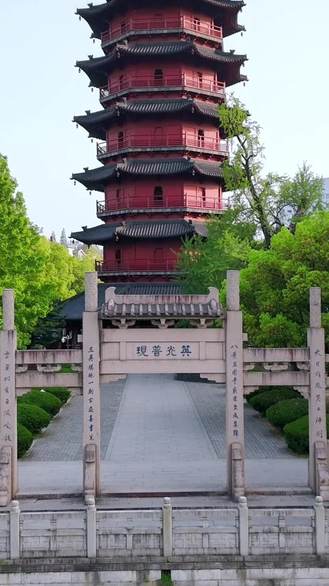 Ancient Feiying Tower Soaring Above Huzhou City, China Stock Footage 331314259