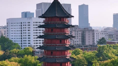 Ancient Feiying Tower Soars Above Huzhou Cityscape, China Stock Footage 331313312