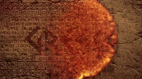 Ancient fire Inscriptions Greece Table Symbol. Bas-Relief On Ancient wall. T Stock Footage 147727699