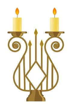 Ancient fire lamp candlestick isolated on white Stock Illustration