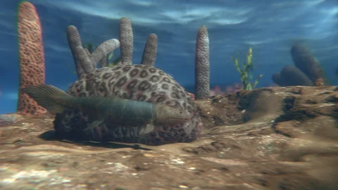 Ancient fish swims in Devonian ocean Видео 244882655