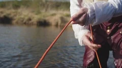 Ancient Fishing Technique, Fisherman In Old Fashioned Costume