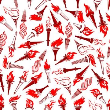 Ancient flaming torches seamless pattern Stock Illustration