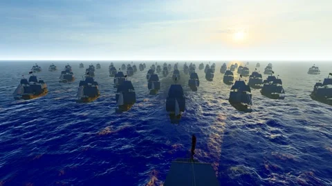 Ancient fleet sailing the ocean Stock Footage 240155389