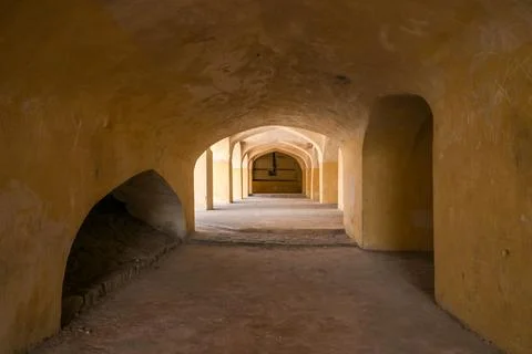 Ancient Fort Interior with Arched Vaulted Architecture Fotos Stock