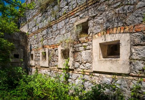 Ancient fortification wall with windows 写真素材
