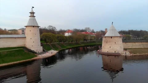 Ancient fortress on the river Stock Footage 154267169