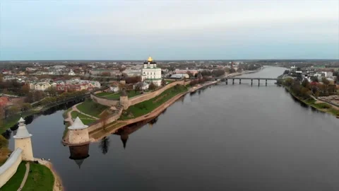 Ancient fortress on the river Stock Footage 154267193