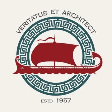 Ancient Galley Docking or Shipyard Company Emblem Stock Illustration