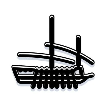 Ancient galley ship icon with oars moving water Stock Illustration