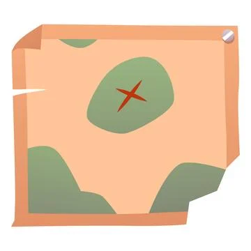 Ancient game map parchment with the cross marked destination, vector papyrus Stock Illustration