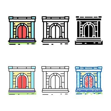 Ancient gate color icon forms vector Stock Illustration