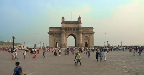 Ancient  gate in the middle of a square Stock Footage 132688660