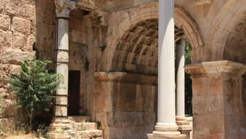 Ancient gate of Roman emperor Adrian at Antalya city center, Turkey Stock Footage