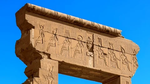 The ancient gate of the temple Dendera, Luxor, Egypt Stock Footage 87473458