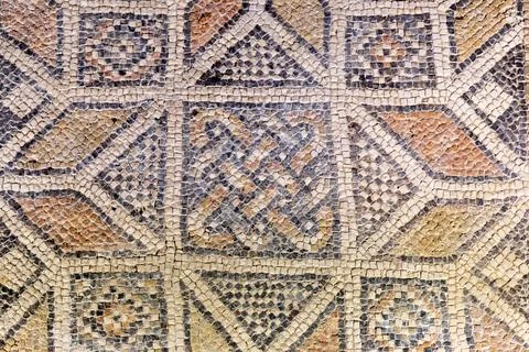 Ancient geometric mosaic floor pattern, Israel Stock Photos