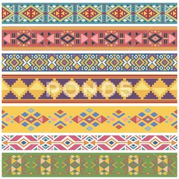 Ancient geometric native american tribal graphics vector seamless borders Stock Illustration