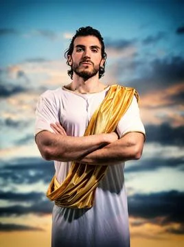 Ancient god looking at camera with arms crossed Ancient god looking at cam... Stock Photos