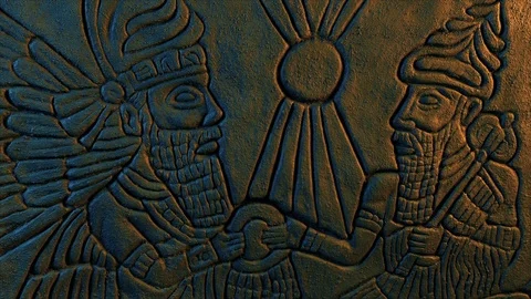 Ancient Gods Wall Carving Moving Shot Stock Footage 125264900