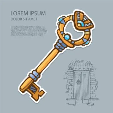 Ancient gold key Stock Illustration
