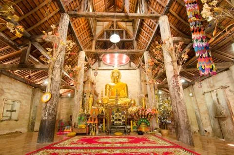 Ancient golden Buddhas Stock Photos