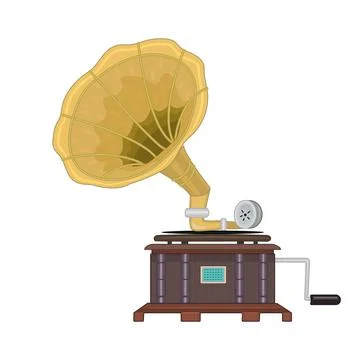 Ancient gramophone isolated on white background. Vintage phonograph. Stock Illustration