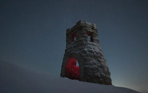 Ancient granite structure on winter starry night Stock Photos